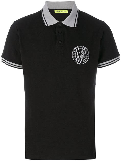 versace jeans polo shirt in black with embroidered logo|Versace long sleeve polo.